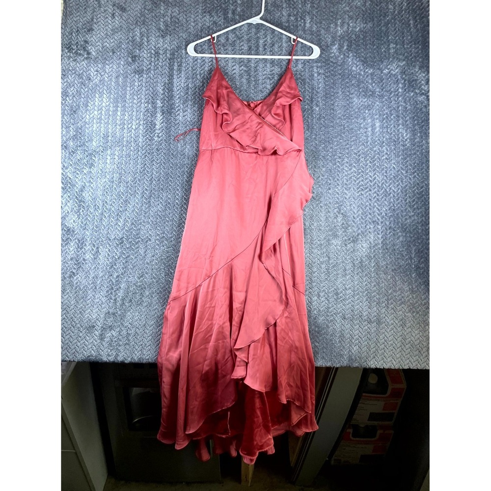 Express Wrap Dress Womens Small Coral Ruffle Back Zip Spaghetti Strap Sleeveless